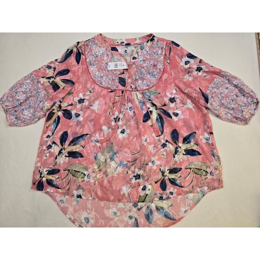 Cupio Womens 2X Floral Print Blouse Pink 3/4 Sleeves NEW Boho Cottagecore